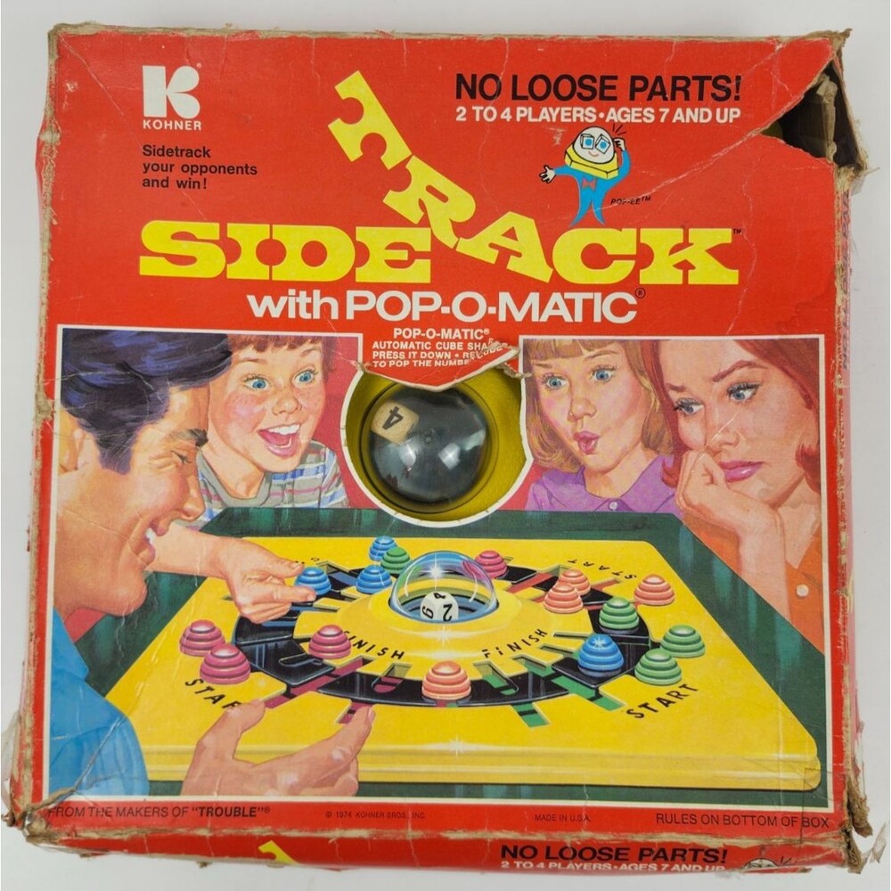 1974 Side Track with Pop-O-Matic Board Game Kohner Maker of Trouble 2-4 Players